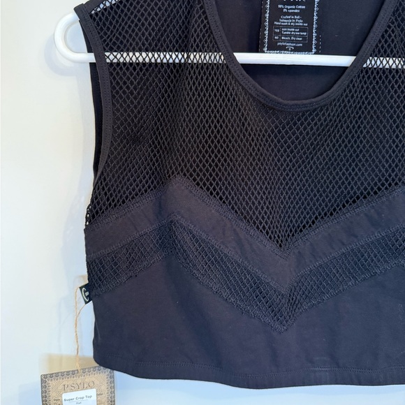 PSYLO super crop top Black Mesh Sleeveless 100% organic cotton SZ 4 MSRP $54 - Picture 6 of 10